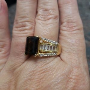 Smokey quartz and white topaz ring